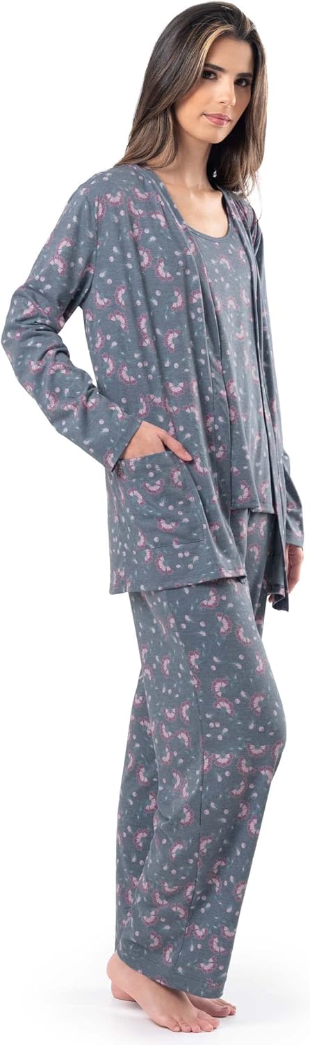 Fruit of the Loom womens Breathable Tank Top, Pant, and Cardigan Sleep Set - Image 6