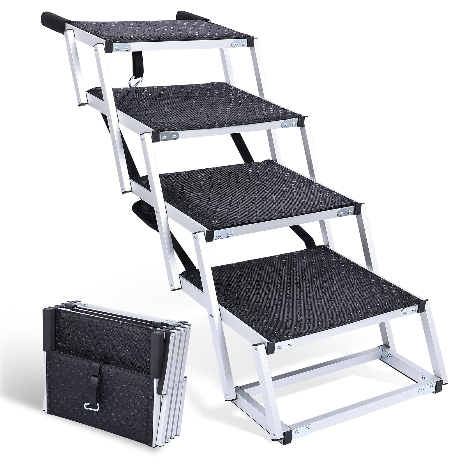 Rampa per cani a 5 stpes per auto: gradini extra larghi con tappeto antiscivolo, rampa pieghevole in alluminio portatile per animali domestici, per auto, SUV e camion, supporta fino a 70 kg