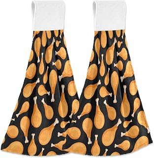 Chicken Legs Kitchen Towel 2 Pcs Super Soft Hand Towel Absorbent Drying Hanging Tie Towels for Bathroom Farmhouse Tabletop Home Decor