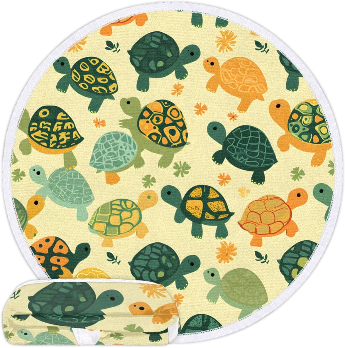 Turtle Cartoon Colorful Cute Round Beach Towel, 60" x 60" Oversized Absorbent Quick Drying Soft Sand Free Tapestry, Yoga Towels Blanket Picnic Mat for Bathroom Pool Surf Travel Outdoor Meditation