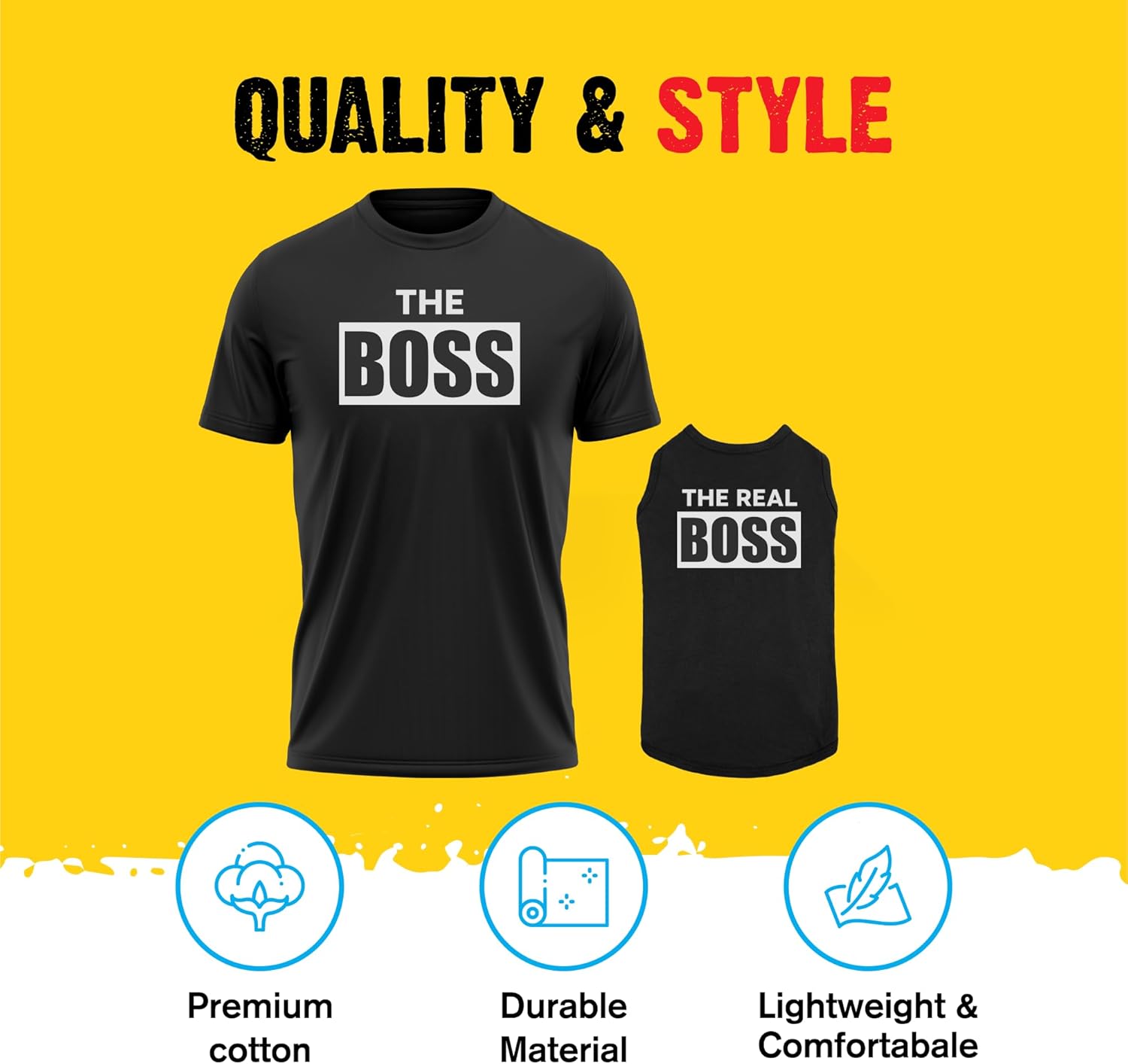 Adorable Matching Outfits – The Boss & Real Boss Shirt Bundle – Soft Pet Clothes – Great Gift Red | 5XL Human | 3XL
