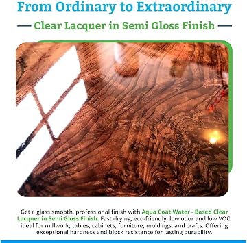 Clear Lacquer, Water-Based Wood Finish, Semi-Gloss, Quart, Self-Cross-Linking,