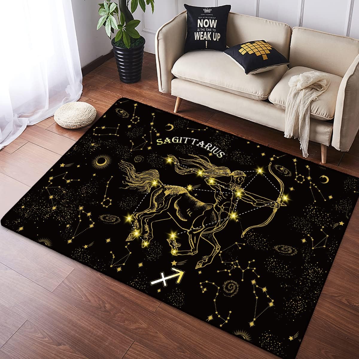 Amazon.com: Constellation Sagittarius Area Rug Black and Gold Zodiac ...