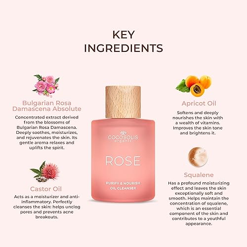 COCOSOLIS ROSE Purify & Nourish Oil Cleanser, moisturizing cleansing oil and make-up remover, vegan, with rose extract and vitamin E