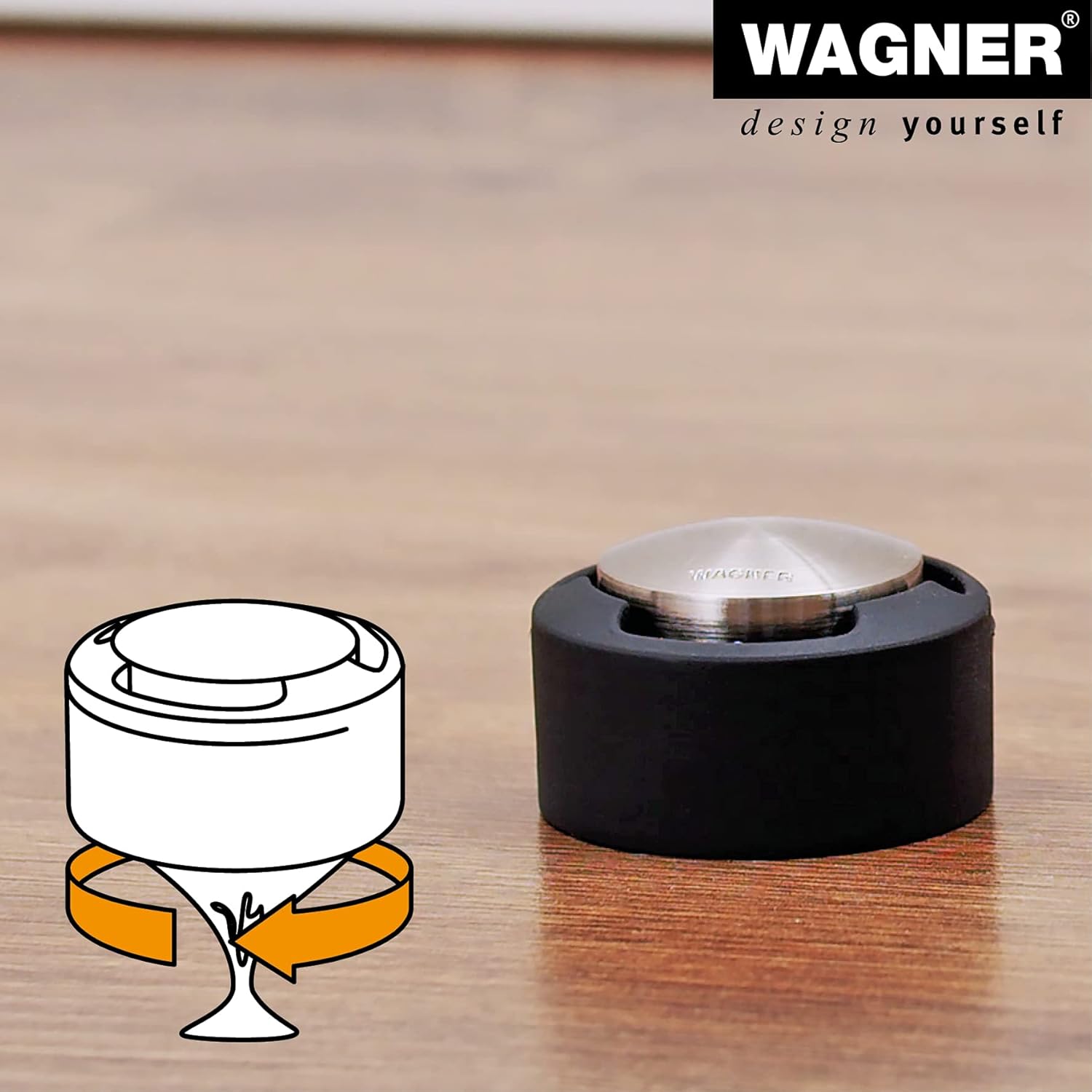 WAGNER Doorstop - Ø 50 x 30 mm, Buffer Made of die-cast zinc with Stainless Steel Look + Soft Thermostatic Rubber, to be Screwed or glued on Floors - 15517111