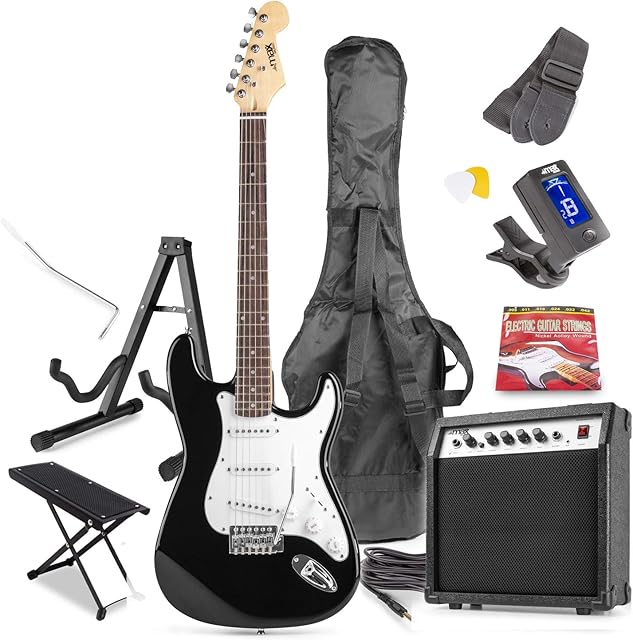 Electric Guitar Starter Kit 40W Combo Amplifier Digital Tuner Stand Gig-Bag Strap Foot Rest Strings Picks Cable Starter Beginners Learn Play Gig Full Size Rehearsal Practice