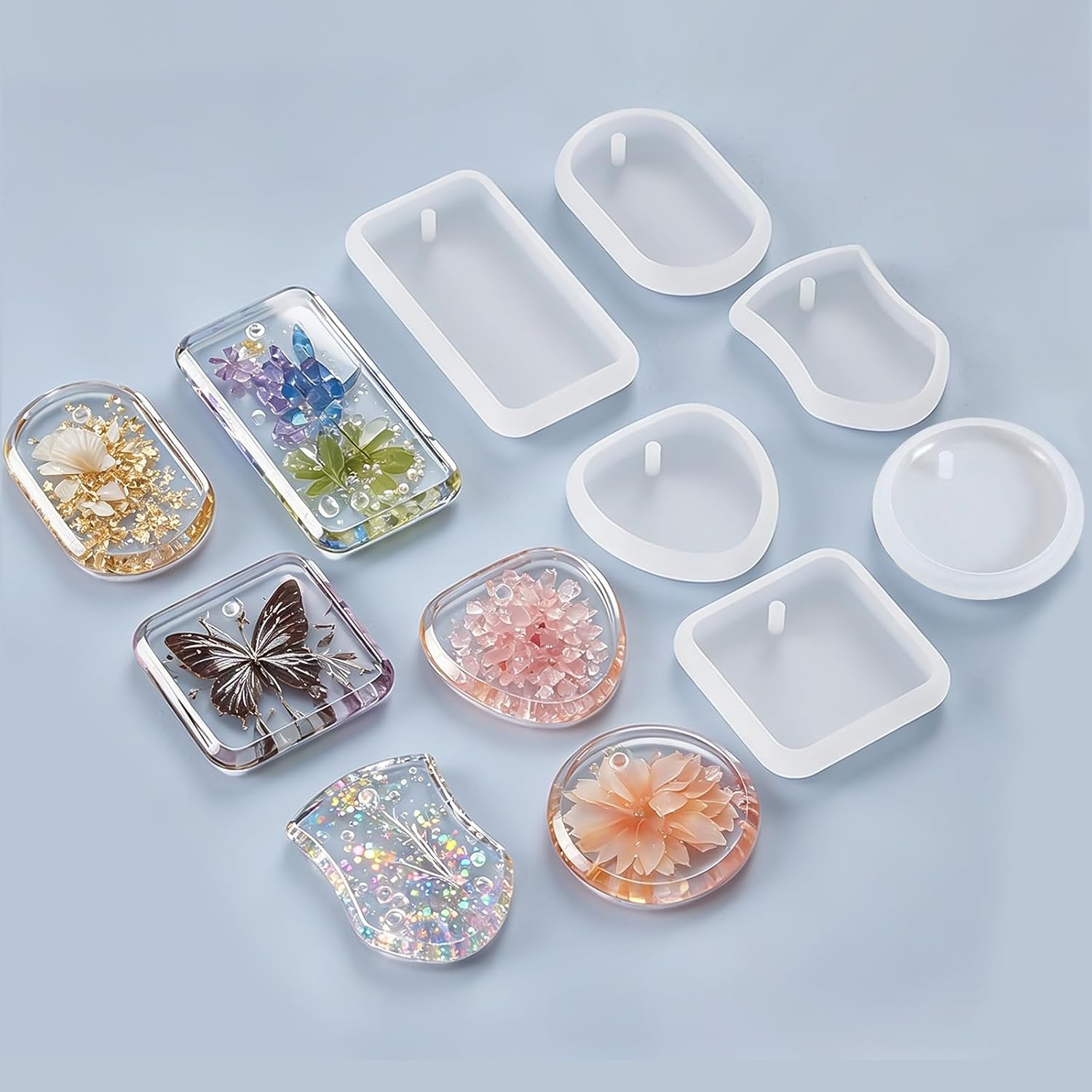 Keychain Resin Molds Silicone Resin Earring Molds Kit 6 Shapes for Epoxy