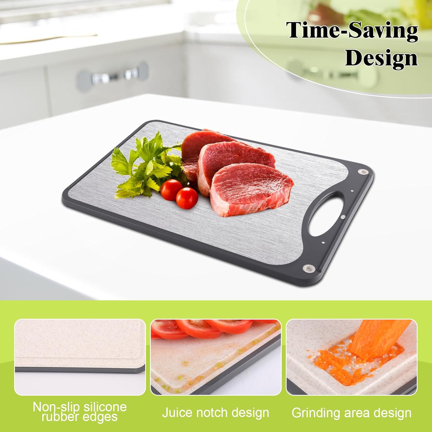 Titanium Cutting Board,Double Sided Chopping Board,Food Grade Titanium And Wheat Straw PP, Large Size 15”×10” And Easy To Clean,Dark Gray