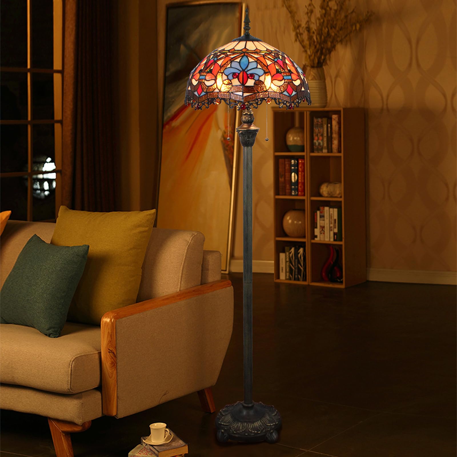 Tiffany Style 16" Lampa Podłogowa Witrażowy Klosz Wysoka Standardowa Lampa Do Czytania Oświetlenie Art Deco Sypialnia Salon Gabinet Restauracja Lampa Wolnostojąca Prezenty - Przełącznik Ped(Color:C-6)