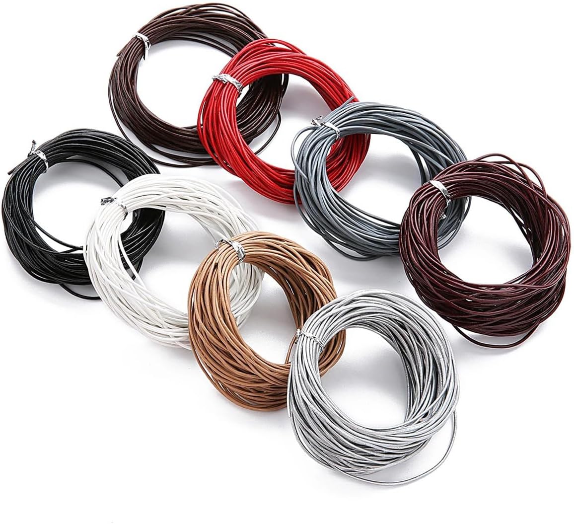 Queenbox 10 Yard Round Cowhide Leather Cord, 3mm Thin Leather Shoe Lace Rope Strip Cord Braiding String for Boot Clothes Belt Bag Strap Jewelry Bead, Light Brown
