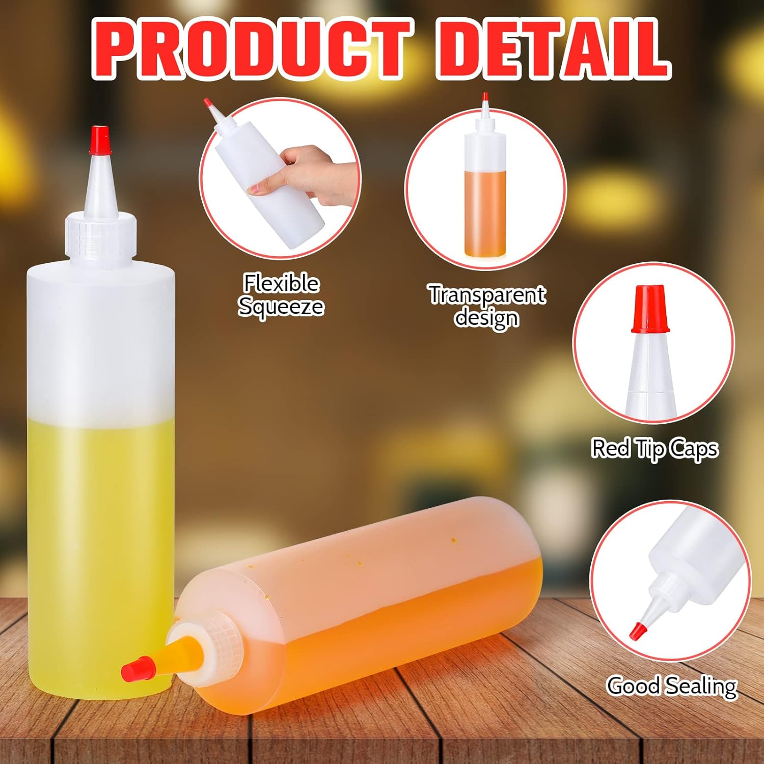 Irenare 40 Pcs 12 oz Plastic Squeeze Condiment Bottles with Red Tip Caps, Empty Squirt Bottle Dispenser Leakproof Refillable Sauce Containers for Paint Dye Ketchup Syrup Oil Dressing Arts