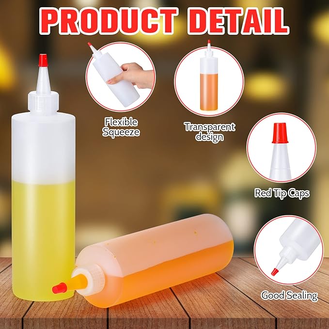 40 Botellas Plástico 12 oz con Tapas Rojas para Salsas miniatura 5