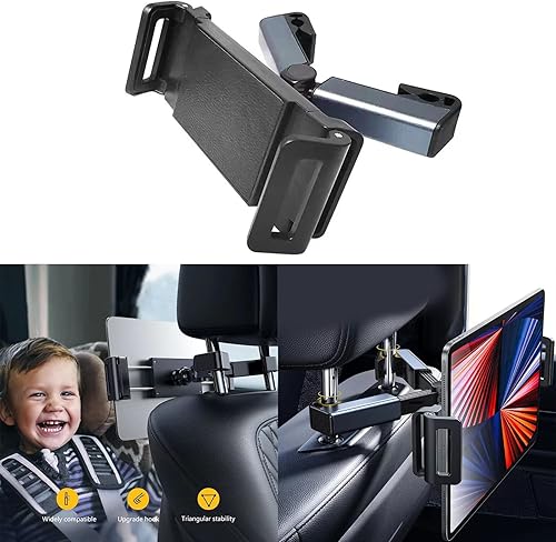 Miniatura 2 de Car Headrest Tablet Mount Holder for Smartphones Tablets Posts Width Adjustable 4.7in-12.9in(Black) Car Mount Holder