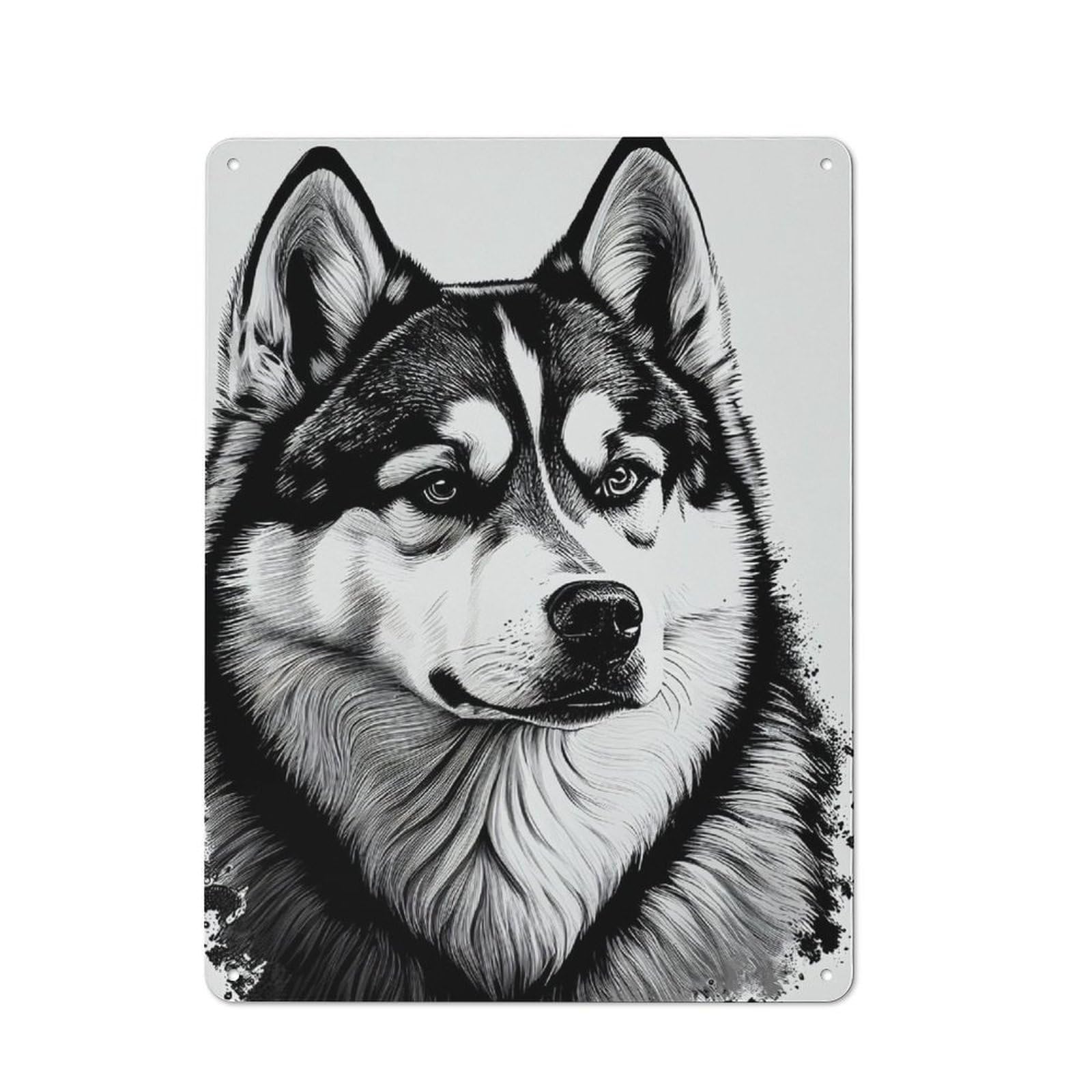 Junmoney Siberian Husky Drawing Dog Retro Tin Wall Plaque 40X30cm For Man Cave Or Games Room, A Decorative Christmas Gift For Man Cave Decor Fans