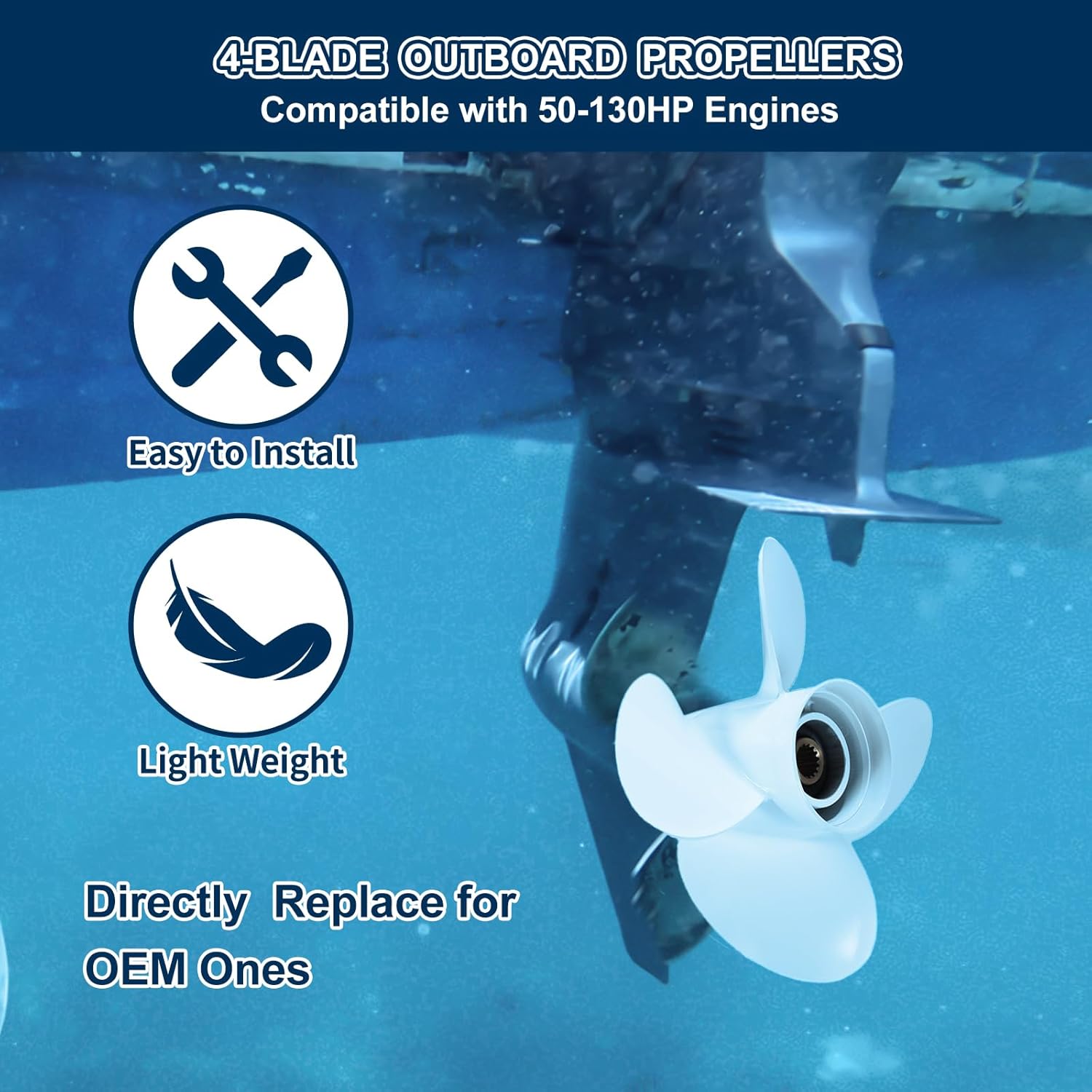 OEM Upgrade 13.4 x 15 Yamaha Aluminum Outboard Propeller Compatible with Yamaha Engines T50/60/T60/70/F70/F75/85/90/F90/115/F115/130 HP,15 Spline Tooth, 4 Blades,RH