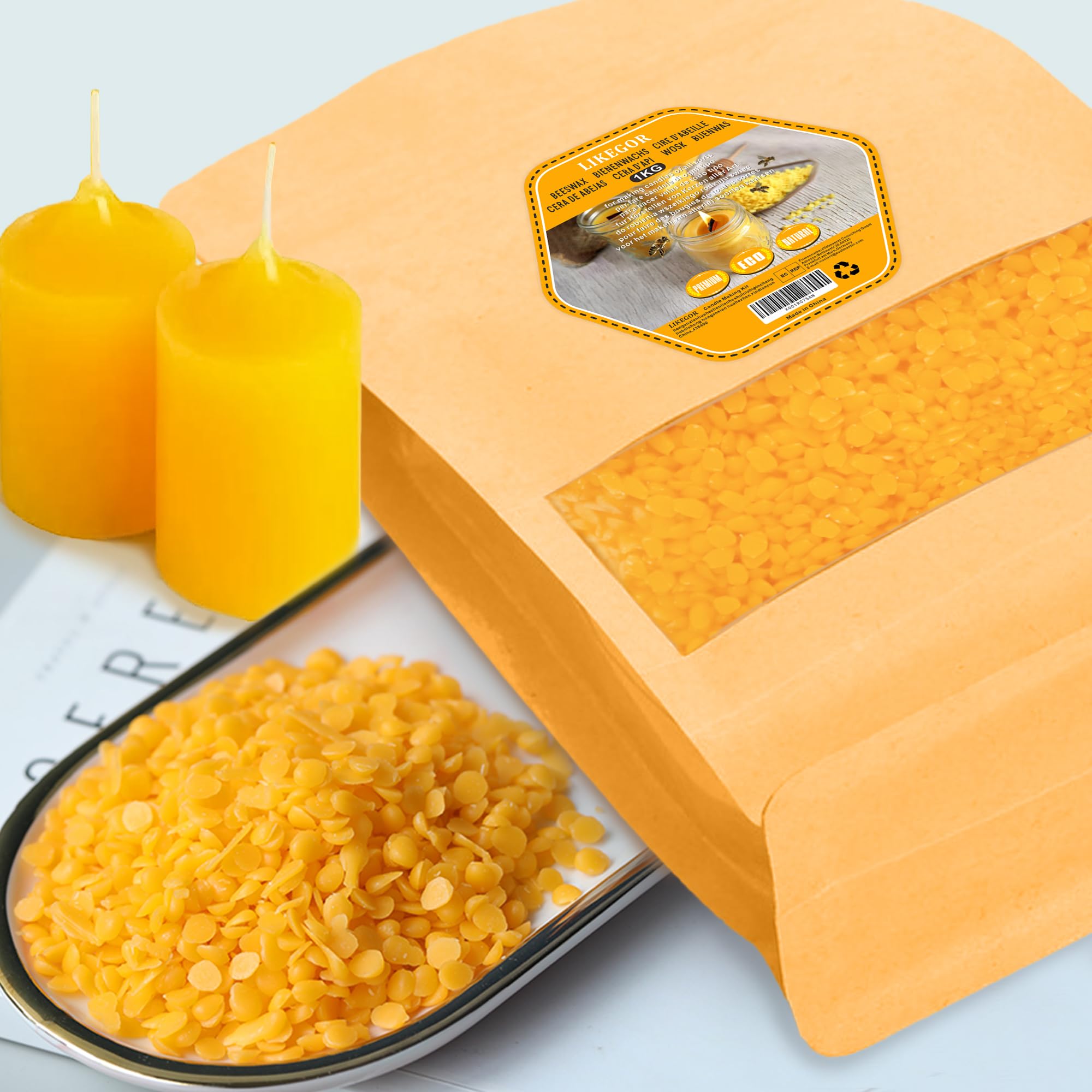 Aslanka Cera d'api di Alta qualità, 1kg di cera d'api naturale, ideale per cosmetici naturali, salviette di cera d'api o cera di candela, imballaggio durevole