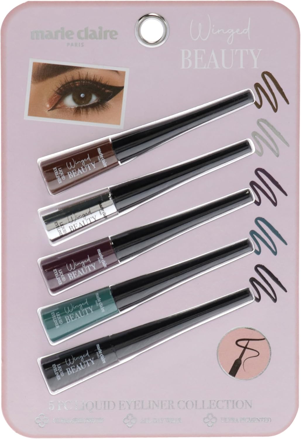 Marie Claire Liquid Eyeliner Collection Set – All-Day Wear Eye Makeup – Ultra-Precise Tip, Ultra-Pigmented Coloured Eyeliner – Easy to Apply – 5 Pack Marie Claire Liquid Eyeliner Collection Set – All-Day Wear Eye Makeup – Ultra-Precise Tip, Ultra-Pigmented Coloured Eyeliner – Easy to Apply – 5 Pack