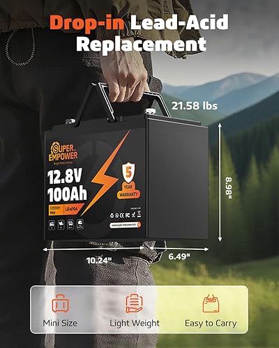 Miniatura 3 de Batería de litio LiFePO4 de 12 V 100 Ah - BCI Group 24, batería de ciclo profundo RV LiFePO4 con protección a baja temperatura, 100 A BMS, 1280 Wh,