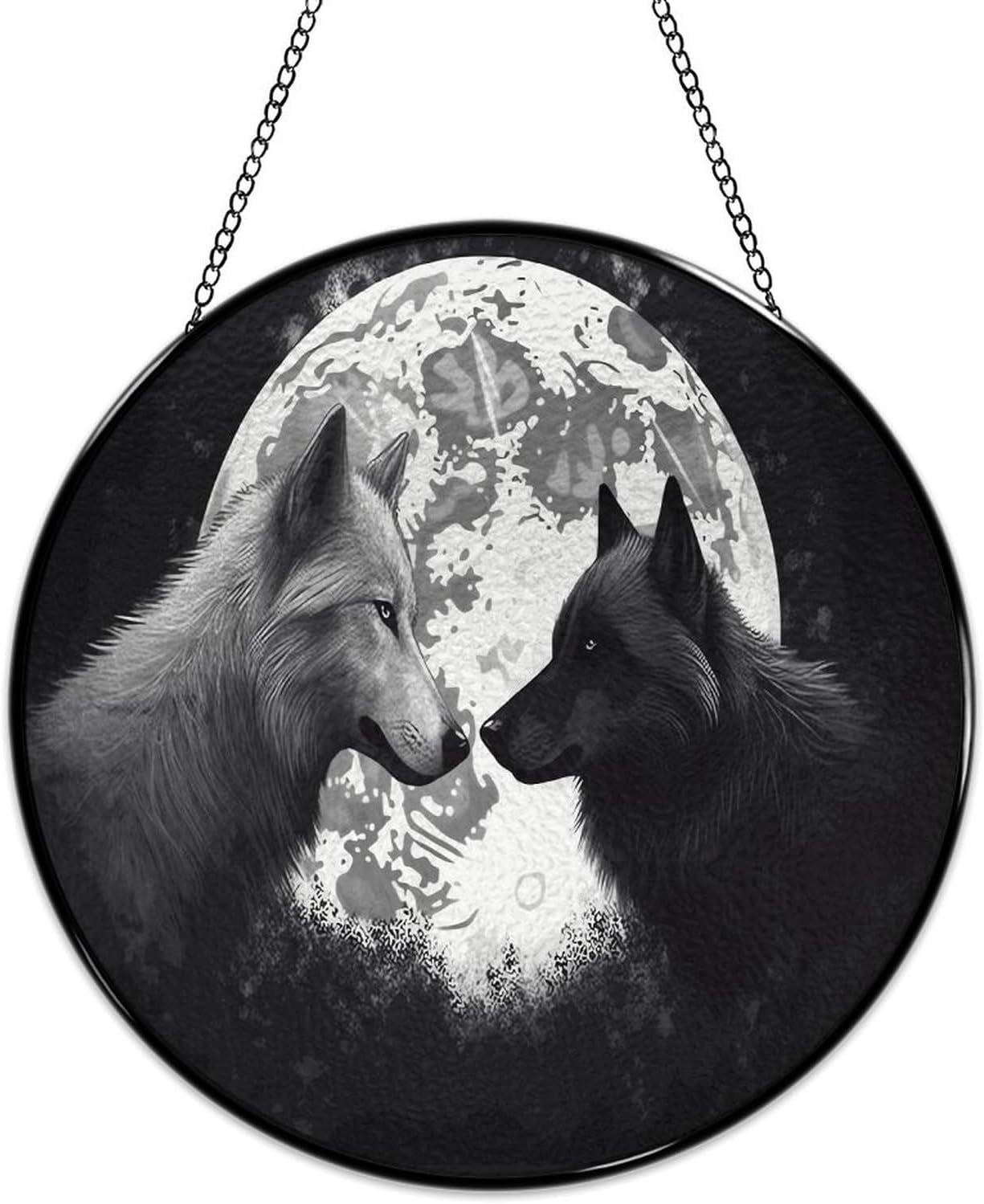 Stained Glass Hanging Sign Suncatcher, The Moon Wild Animal