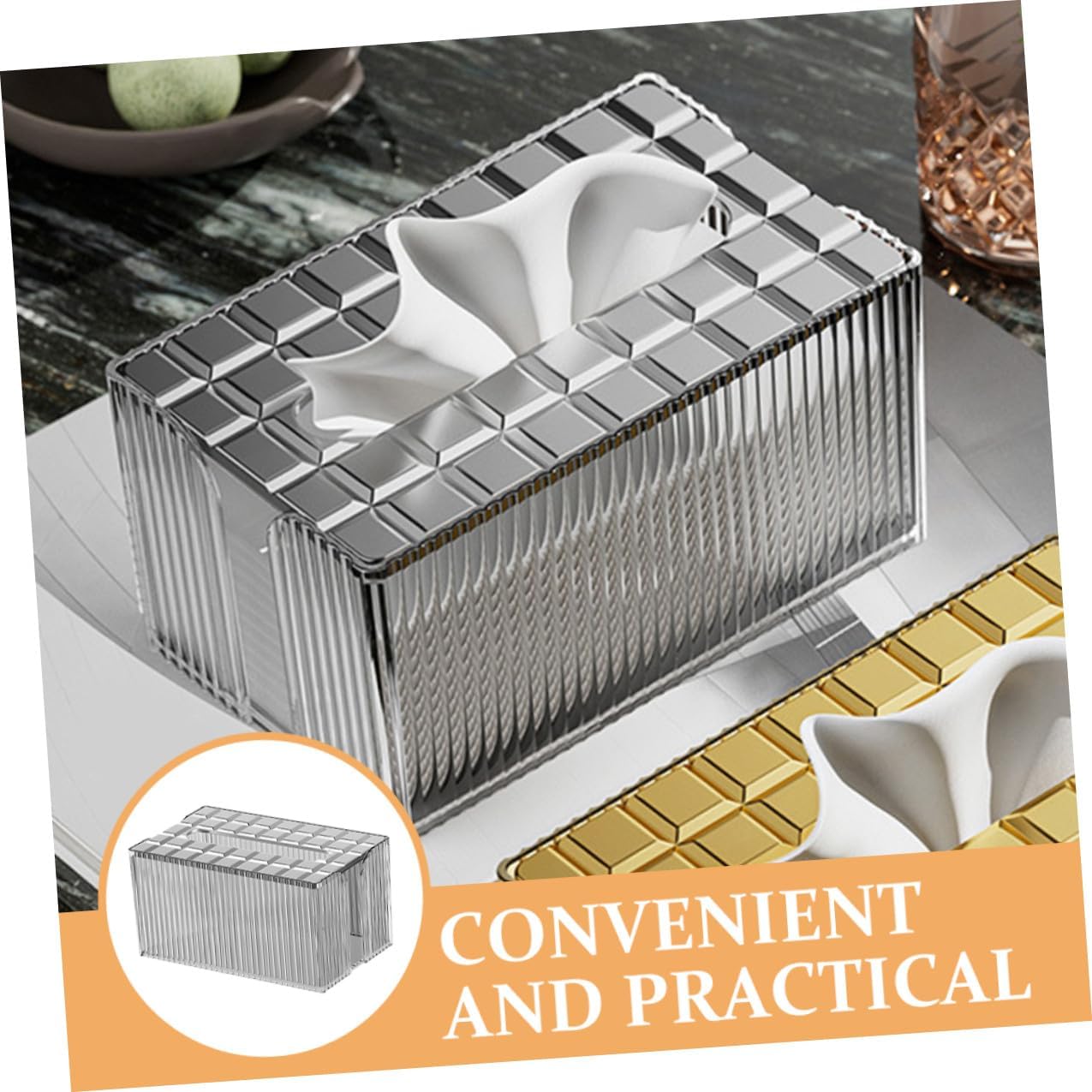 Xmas Desk Tissue Dispenser Box for Office Cafes Silver image 2