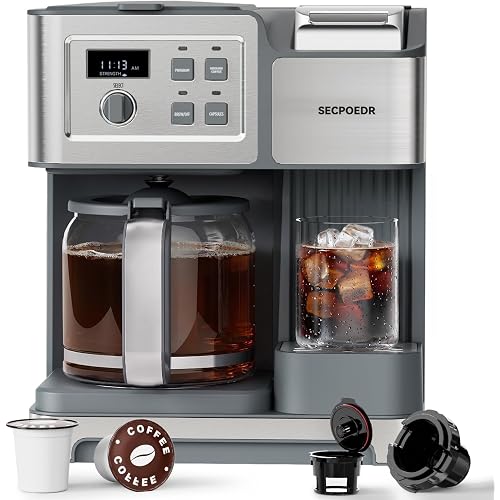 2-Way 12-Cup Programmable Brewer Coffee Maker (Silver) | Compatible with K-Cup Pods & Grounds, Single Serve & Full 12 Cup Pot, 4H Keep Warm, Fast Brewing for Home & Office Use