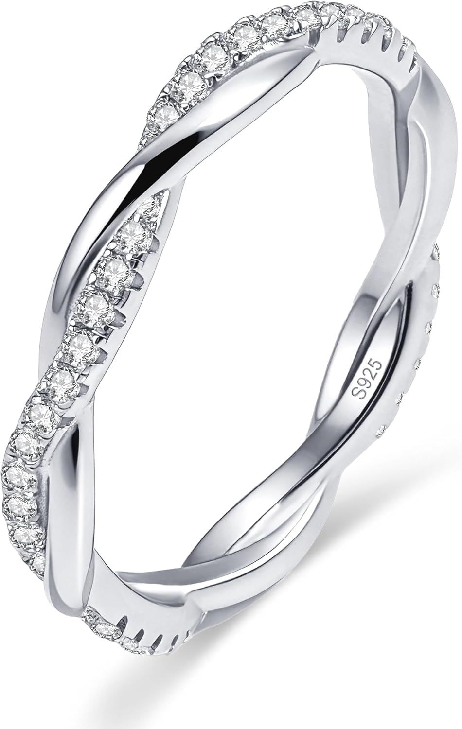 Moissanite Engagement Ring for Women, Twisted Infinity Eternity Band Rings, 925 Sterling Silver with 18K White Gold Plated, Stackable Moissanite Wedding Sets for Women, Promise Anniversary Ring