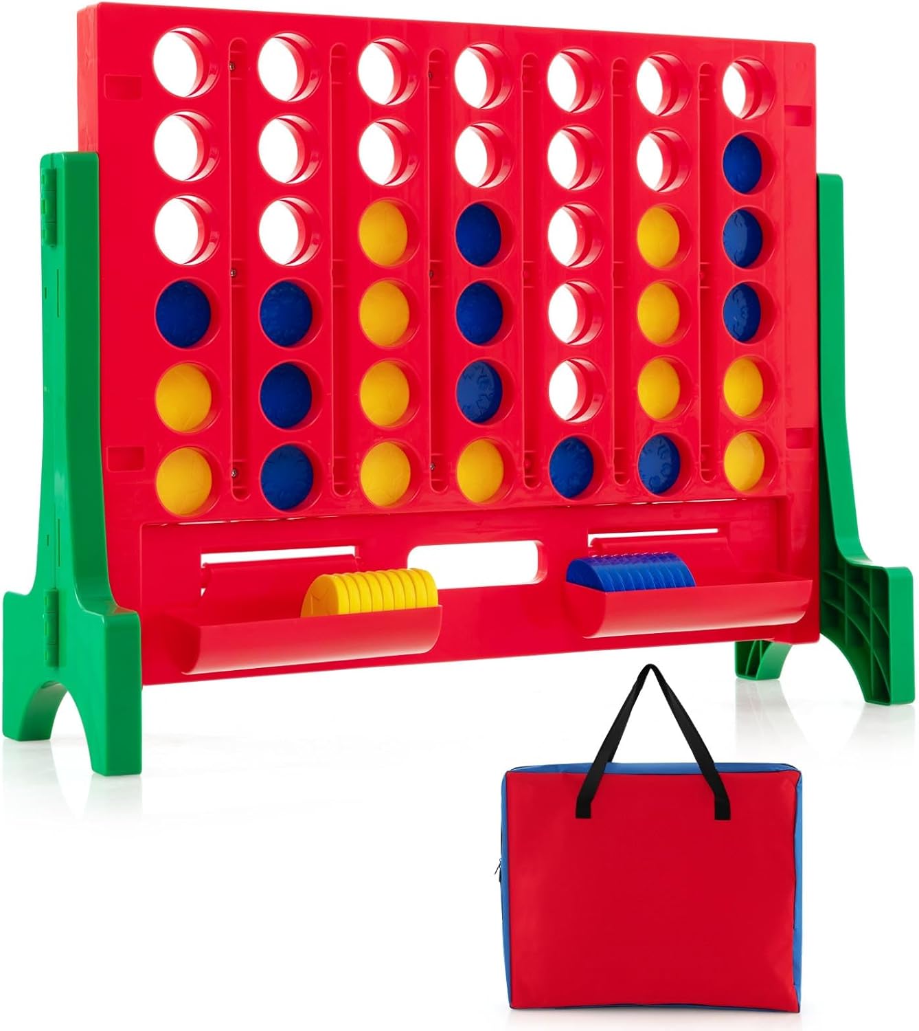 Costzon Giant 4-in-A-Row Connect Game, 2-in-1 Jumbo 4-to-Score Game Set with Carrying Bag, Fun Family Party Game, Indoor Outdoor Yard Game for Kids Adults, Freestanding/Wall Mount (Green)