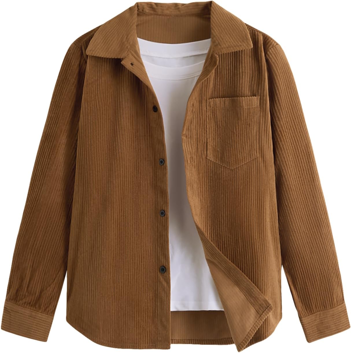 Verdusa Boy's Long Sleeve Button Down Shirt Fall Corduroy Western Lightweight Dress Shirts