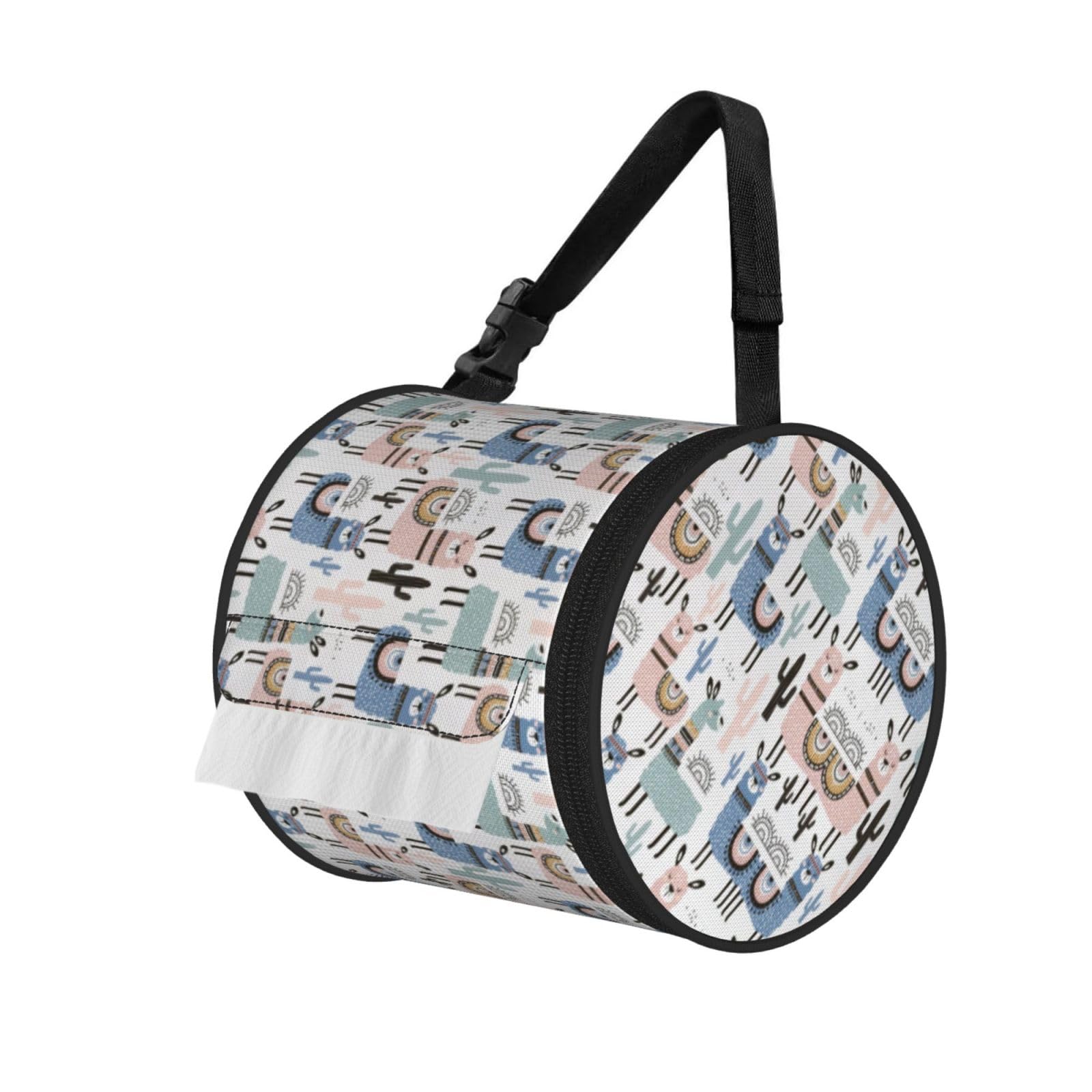 Llama Alpaca Cactus Print Cylinder Tissue Holder Bag With Strap, Portable Roll Dispenser Case For Car Rv Camping