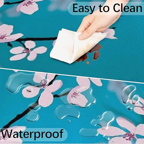 Miniatura 5 de Mantel redondo ajustable con agujero para paraguas, diseño de flores de cerezo para exteriores, con cremallera, mantel redondo elástico impermeable,