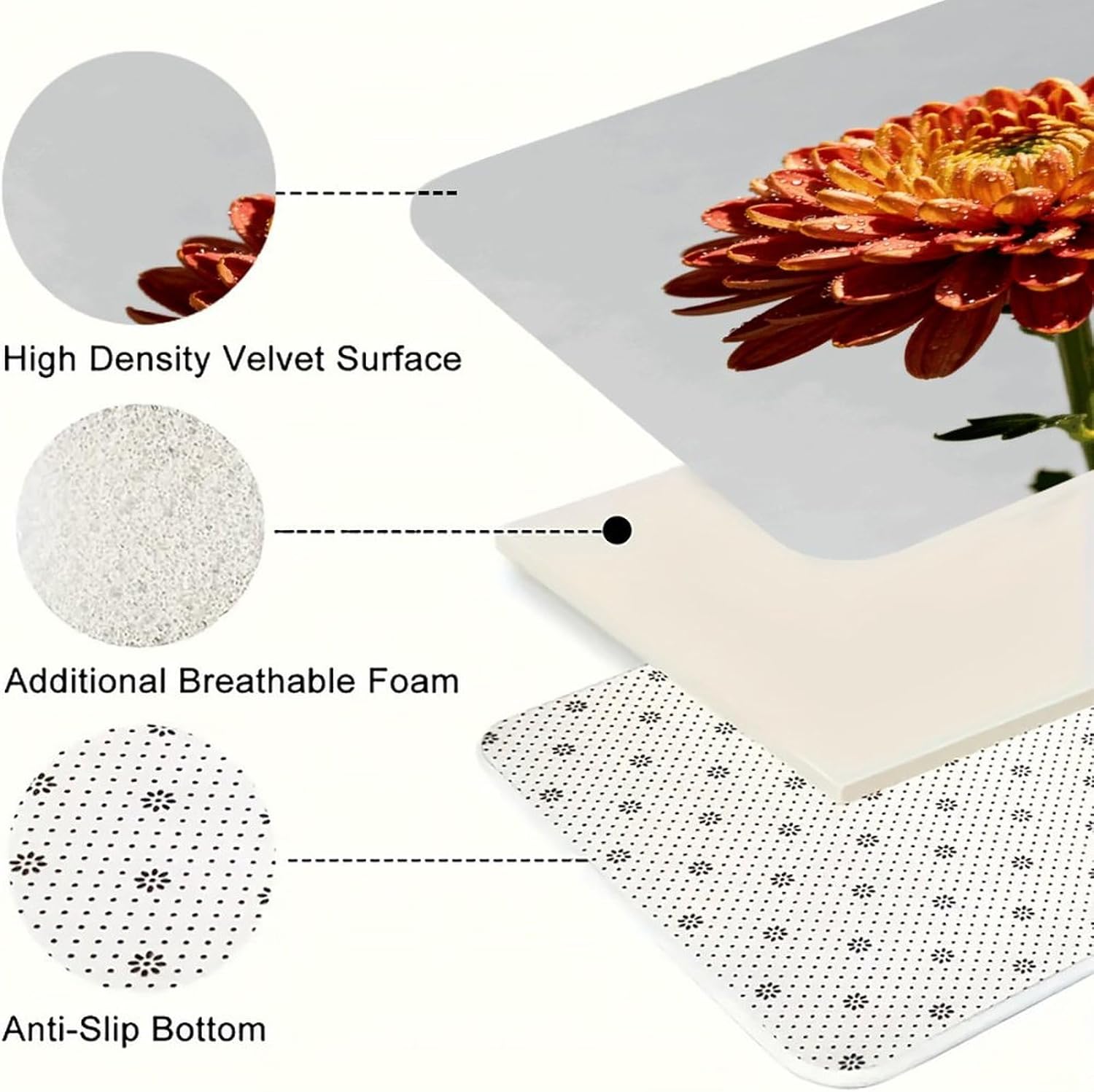 Chrysanthemum Kitchen Rugs Sets of 3 Non Slip Kitchen Mat for Floor Comfort Standing Rug and Mats Thick Cushioned Long Area Carpets for Laundry Room Entryway