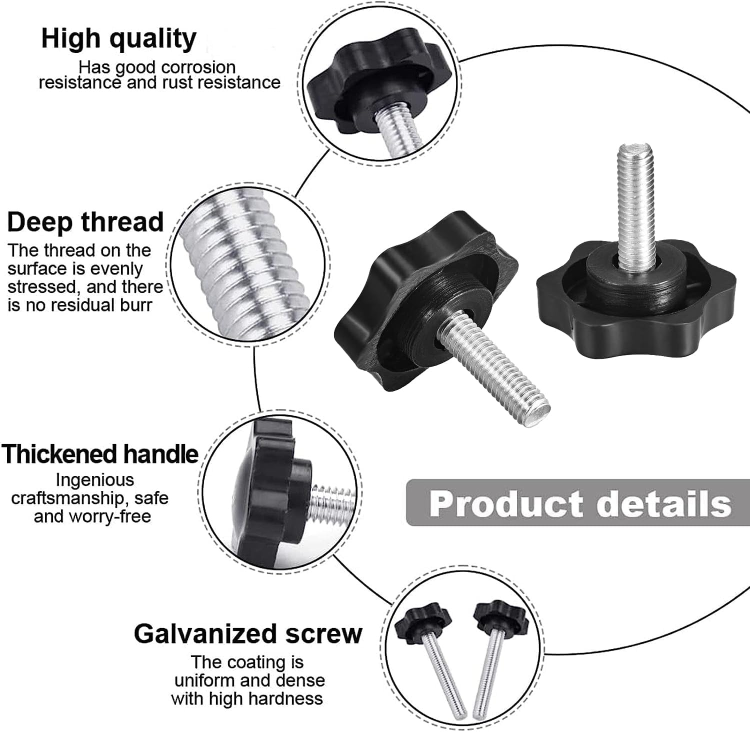 TOP-VIGOR 6Pcs M8 x 50mm Plum Hex Shaped Clamping Screw Knob, 32mm Dia Plastic Head Clamping Knob Handle Male Thread Thumb Screw - Image 3
