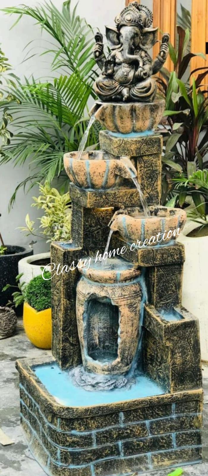 Classy Home Creation Ganesh Stone Fountain 3.5 feet for Home Decor | Stone Water Fountain Big Size | Water Fountain for Office, Garden | New colourfull Fountain for Home with led Light (Multicolour)-image-9