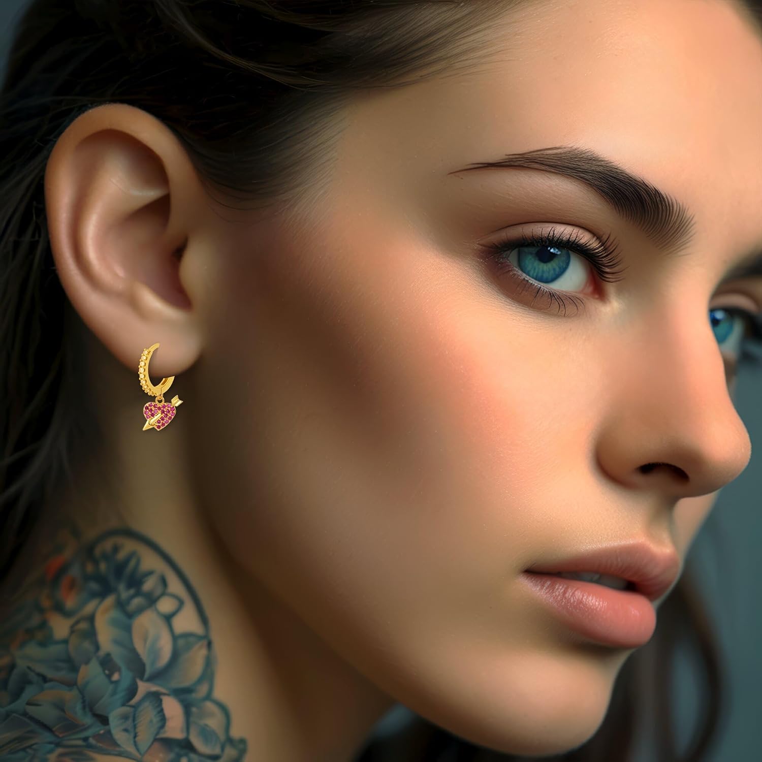 Gold Plated Clicker Ring with Dangle and CZ, Conch Piercing Ear Hoop Nose Huggie Clicker Body Jewelry Accessory
