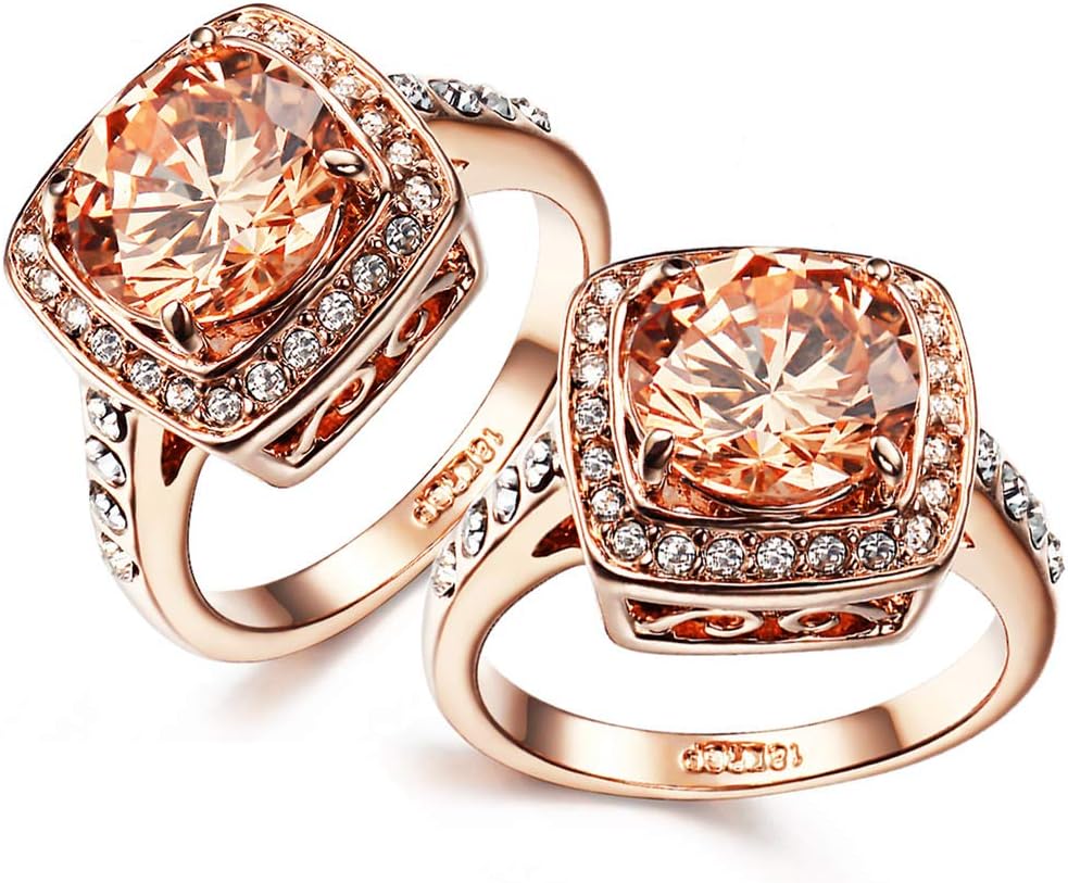 Yellow Shinning Cubic Zirconia Topaz Rings For Women 18K Rose Gold Plated - Image 5