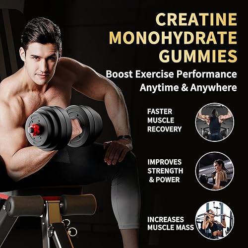 Miniatura 3 de Gomitas de monohidrato de creatina de 5000 mg para hombres y mujeres, suplemento de preentrenamiento sin azúcar, masticables para fuerza muscular,