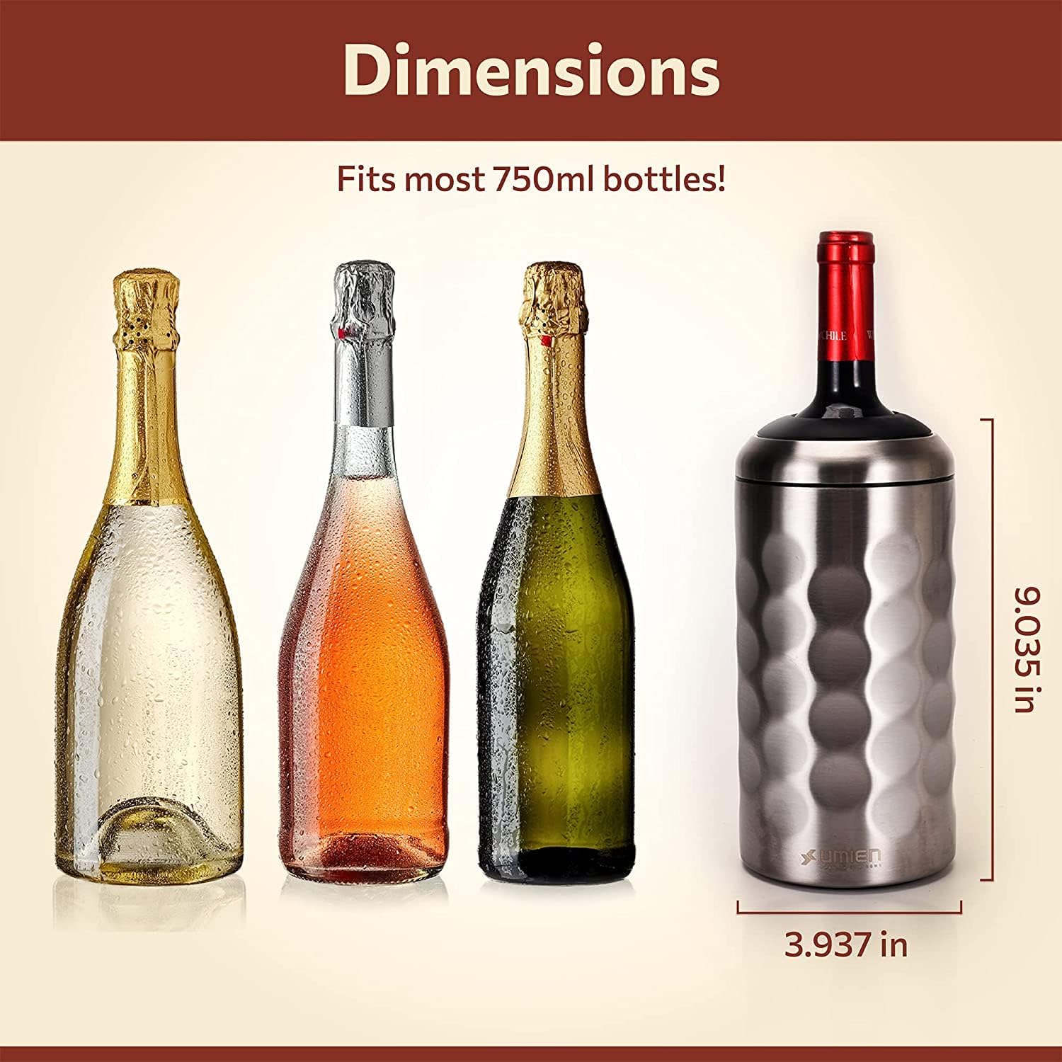 Premium Wine Chiller - 750ml Stainless Steel Bottle Cooler, Double-Walled & Vacuum Insulated - Keeps Wine Cold for 6+ Hours - Perfect Gift for Wine Lovers - Fits Most Champagne Bottles - Image 3