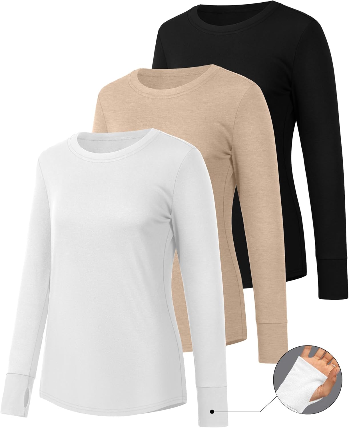 Huukeay 3 Pack Women's Long Sleeve Shirts with Thumb Holes, Cotton Casual Crew Neck Tunic Tops Fall Loose Y2k Trendy Outfits - Image 3