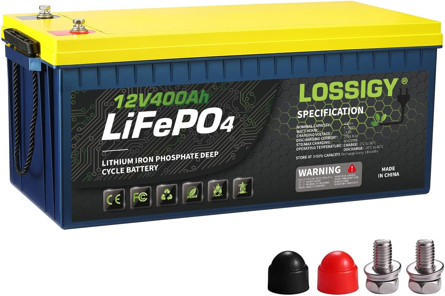 LOSSIGY 12V 100AH Lithium Battery with 100A BMS, 1280Wh Deep Cycle Power Supply, Perfect for Solar System, RV, Marine, Off Grid, Golf Cart,