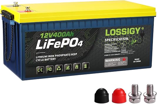 LOSSIGY 12V 400AH Lithium Battery with 250A BMS, 5120Wh Deep Cycle Power Supply, Perfect for Solar System, RV, Off Grid