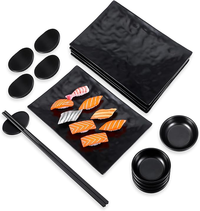 Set de 16 Platos para Sushi de Melamina Negro miniatura 5