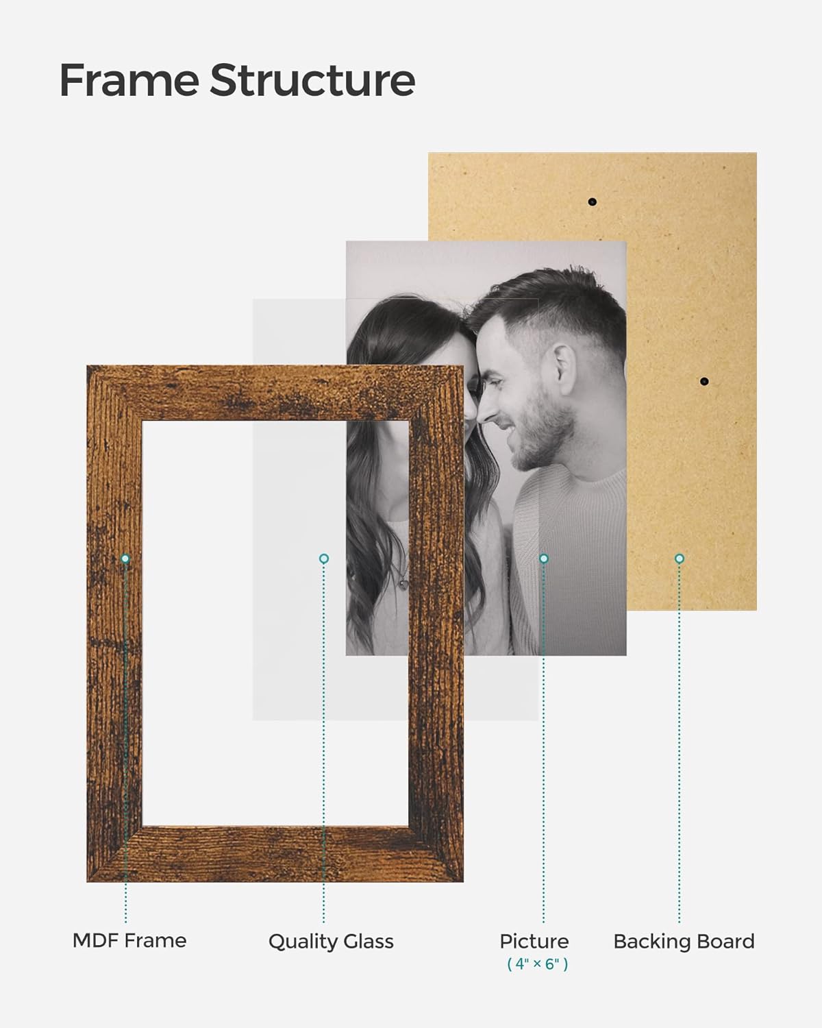 SONGMICS Collage Picture Frames, 4x6 for Wall Decor, Multi Family Photo for Gallery Decor, Hanging Display, Set of 12, Rustic Brown URPF026X01 - Image 6