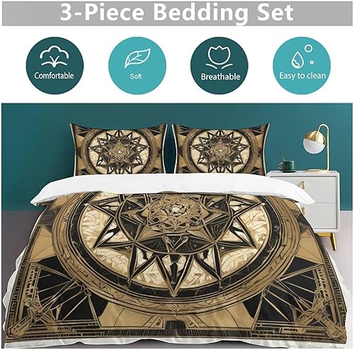 Miniatura 6 de ZGDPBYF Juego de colcha de tamaño Queen, diseño de estrellas de cinco puntas, color negro y dorado, diseño geométrico bohemio para todas las