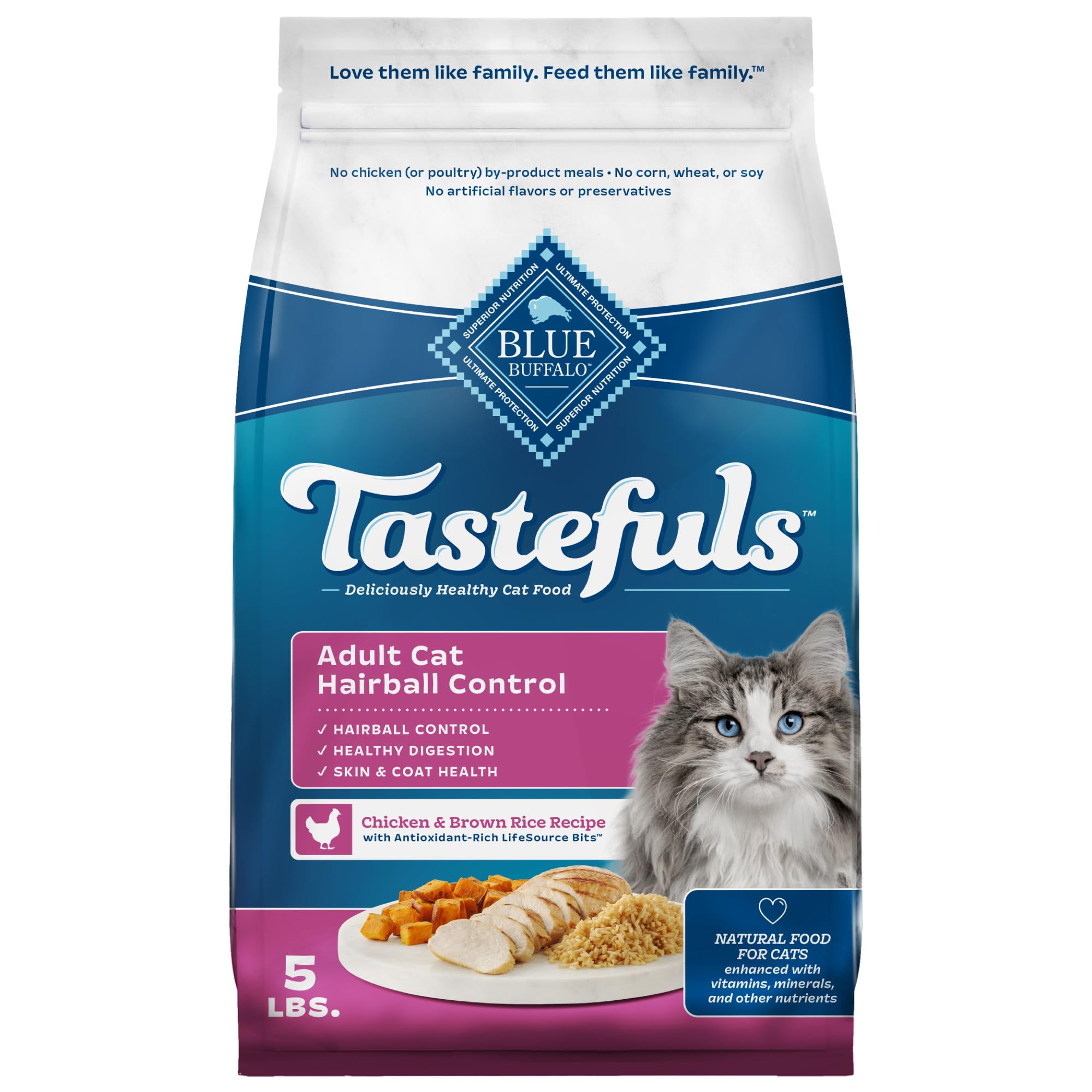 P L-RA Dry Cat Food, Hairball Control, Chicken and Brown Rice, 5-lb. Bag - This Food for Cats with Hairballs is Made with No Chicken (or Poultry) by-Product Meals and No Corn, Wheat, Or Soy