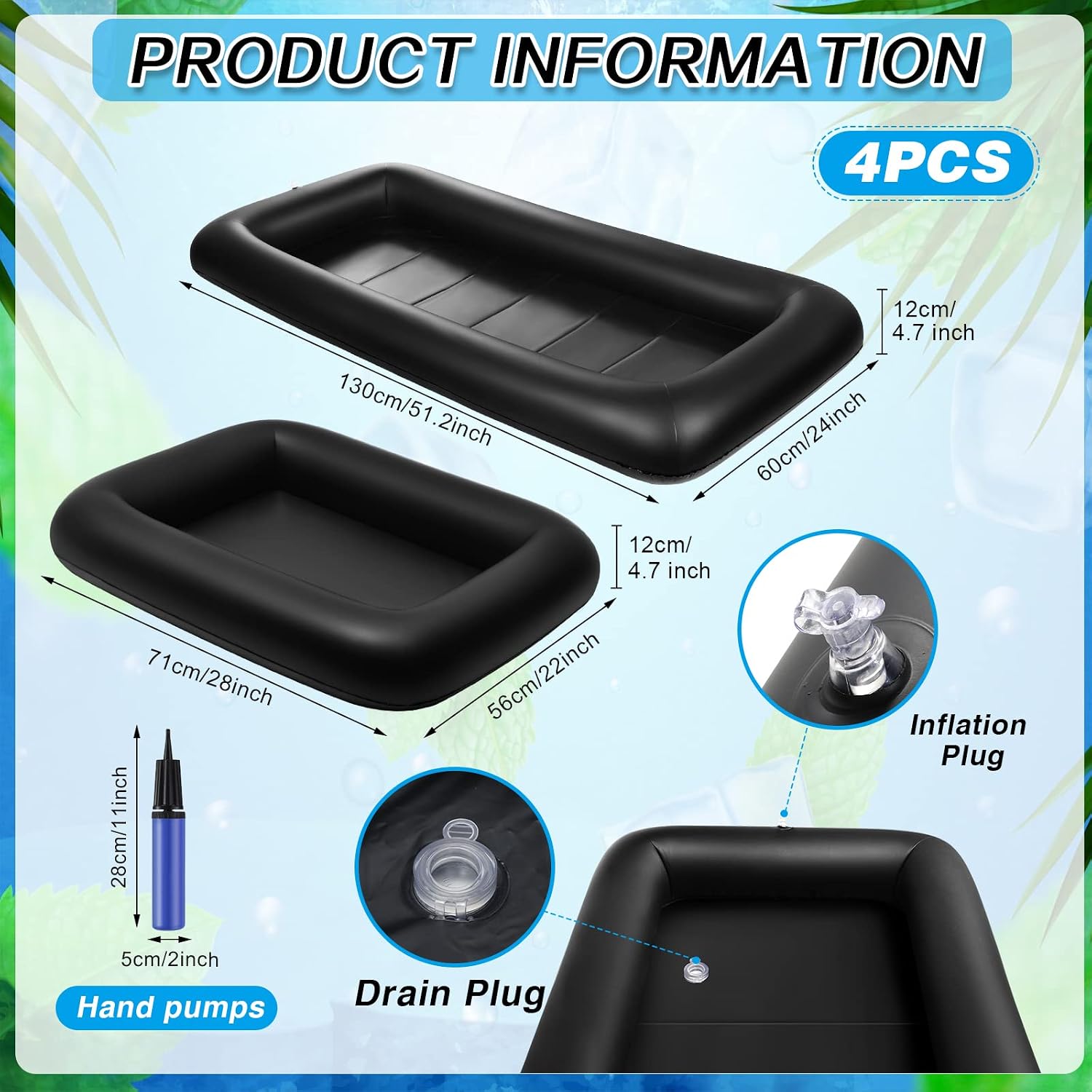 Leitee 4 Pcs Inflatable Serving Bar Drink Cooler Ice Tray for Food,Black