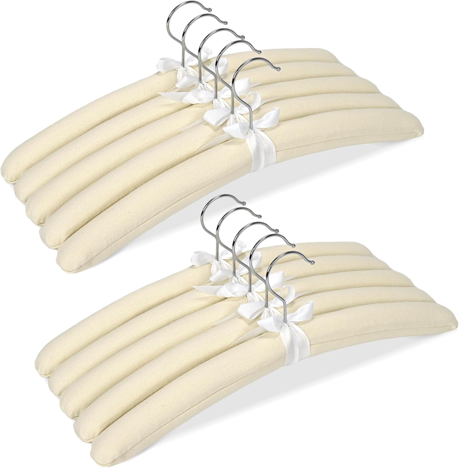 JS HANGER Padded Clothes Hangers for Sweaters 17Inch – 10 Pack Premium Fabric Hangers for Coat, Sweater, Wedding Dress, Bride, Closet