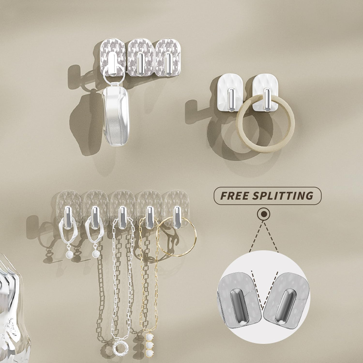 Portaoggetti Appendere Porta Collane, Orecchini Organizer Adesivi Porta Anelli Espositore con 15 Gancetti per Appendi Gioielli Braccialetti Anelli Armadio Muro
