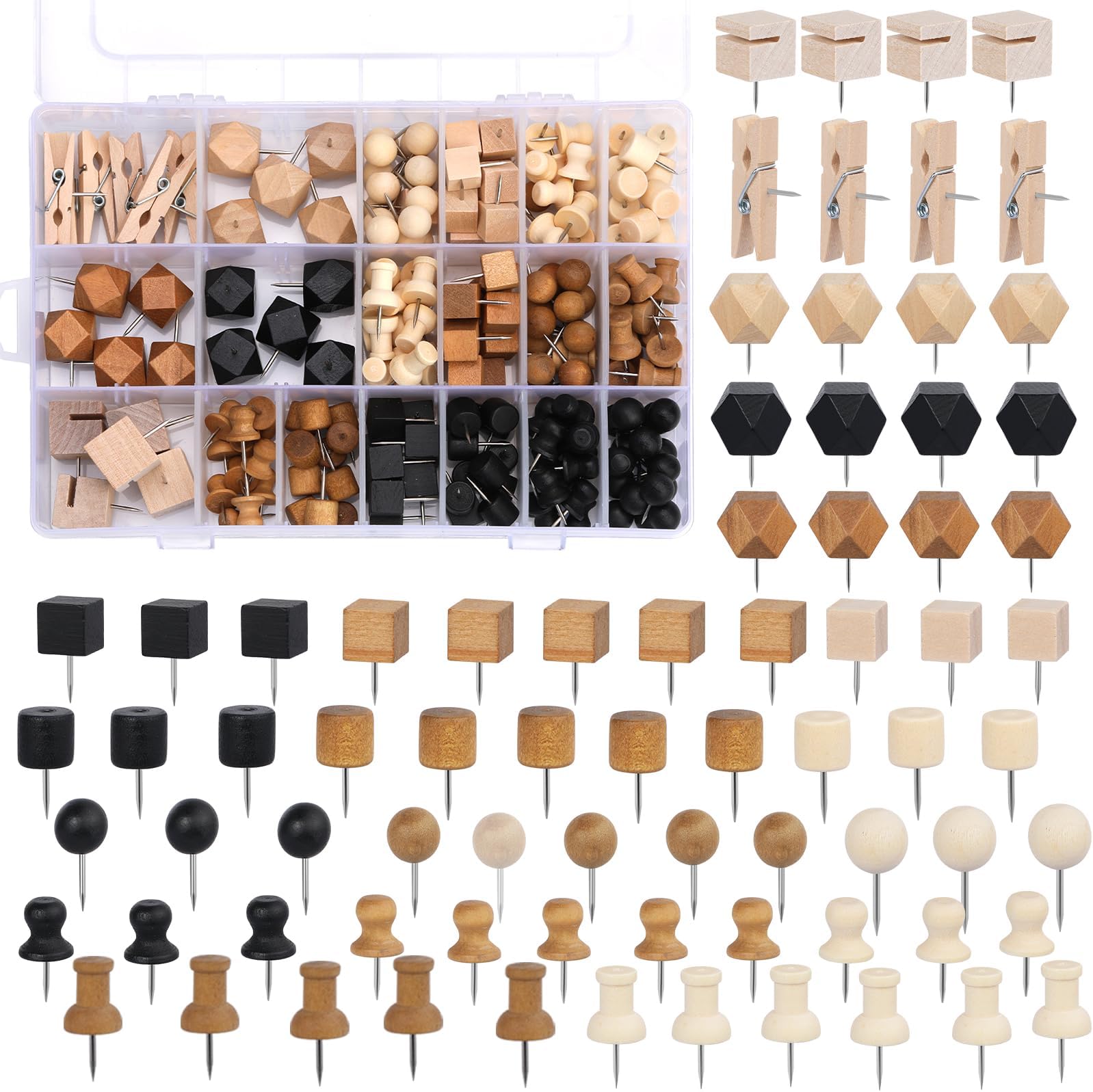 Amazon.com: 196 Pcs Thumb Tacks, Push Pins for Cork Board, Wooden Push ...