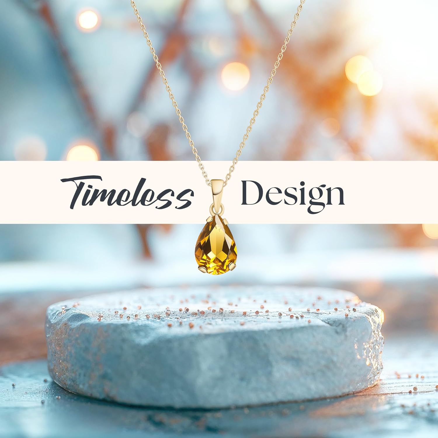 14K Gold Gemstone Necklace for Women - Birthstone Pendant - Solid Gold Teardrop Pendant WITH Sterling Silver Chain - Elegant Wedding Jewelry - Gemstone Gift for Her