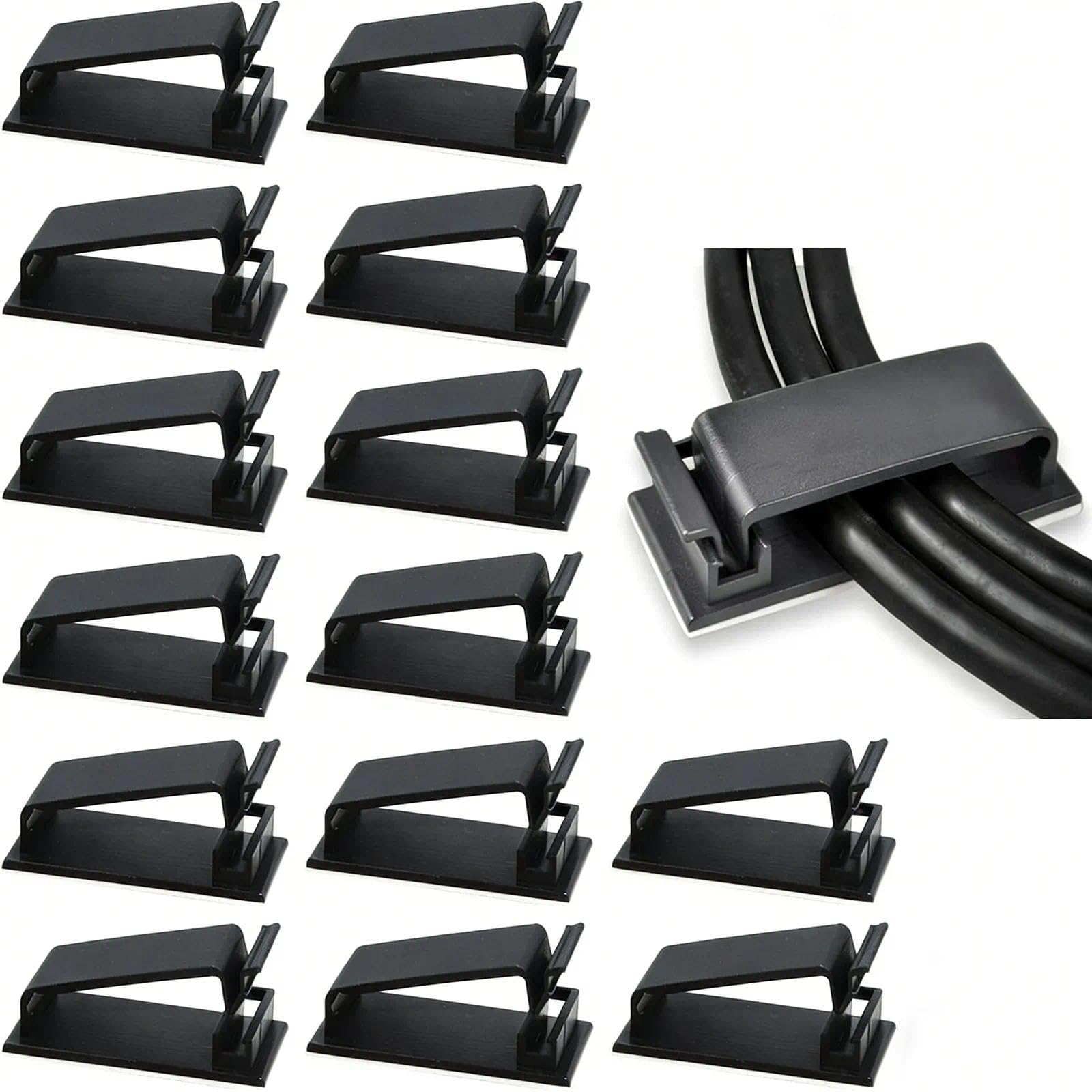JUNJIEFU 60 Stück Selbstklebende Kabelclips, Kabel Organizer, Kabel Clips für Kabelhalter und Kabelmanagement – TV, PC, Laptop, Desktop, Heim, Büro
